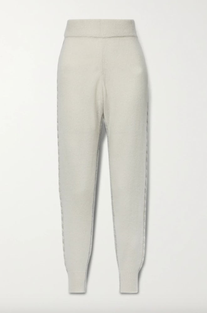Adam Lippes Cable-knit brushed cashmere and silk-blend track pants
