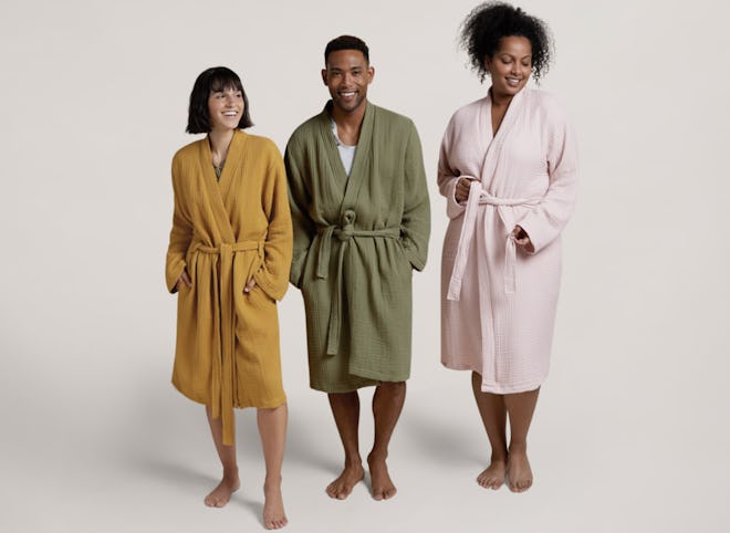 parachute cotton robe featured on three models