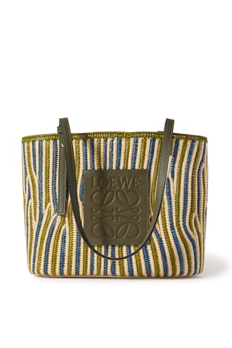 Basket Small Leather-Trimmed Raffia Tote Loewe