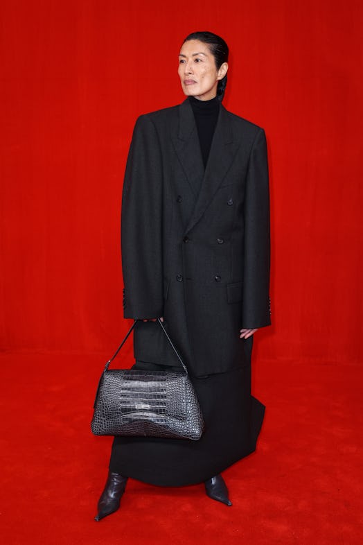 A model poses on the runway during the Balenciaga Womenswear Spring/Summer 2022 show