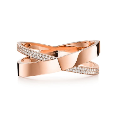 X Wide Bracelet in Rose Gold with Diamonds, Medium from Tiffany & Co.