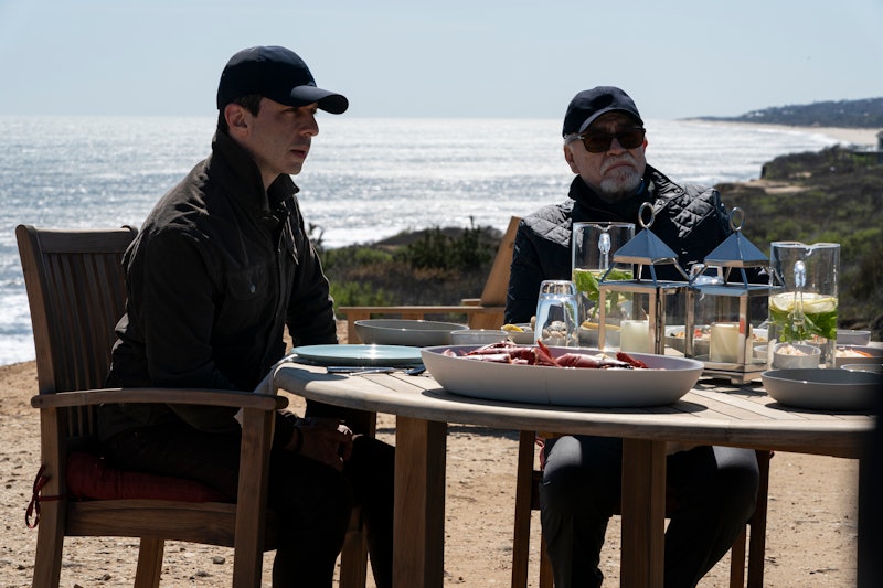 Jeremy Strong as Kendall Roy, and Brian Cox as Logan Roy taking a meeting in Season 3 of 'Succession...