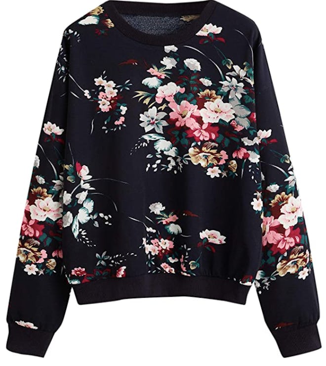 Romwe Floral Print Long Sleeve Pullover