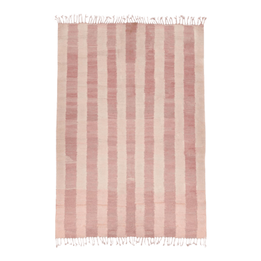 Double-Sided Dusty Rose and Light Pink Striped Wool Moroccan Flatweave Kilim Rug - 4x6