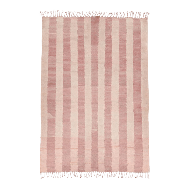 Double-Sided Dusty Rose and Light Pink Striped Wool Moroccan Flatweave Kilim Rug - 4x6