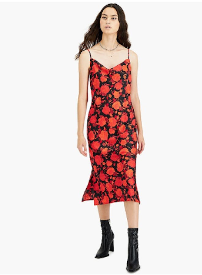 Floral-Print Satin Slip Dress