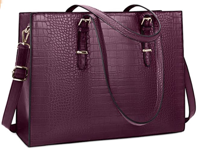 Lubardy Croc Embossed Faux Leather Laptop Bag