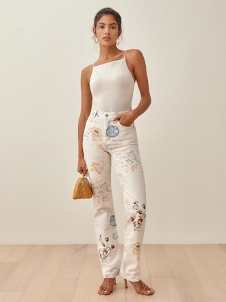 Reformation's Cynthia Doodle High Rise Straight Long Jeans. 