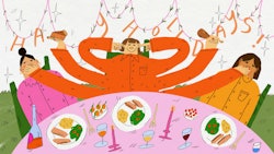 Illustration by Maxine McCrann of a person plugging their ears at the dinner table