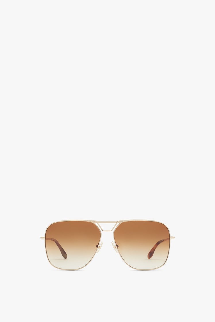 Victoria Beckham Classic V Metal Navigator sunglasses In Gold Brown.