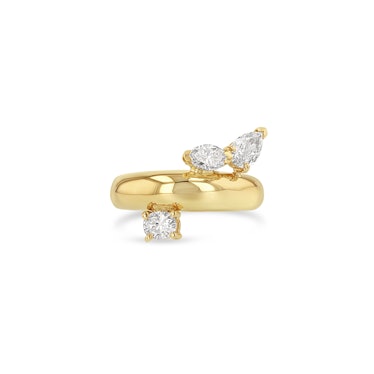 Grace Lee Chunky Yellow Gold Band With Oval Marquise and Pear Cut Diamonds