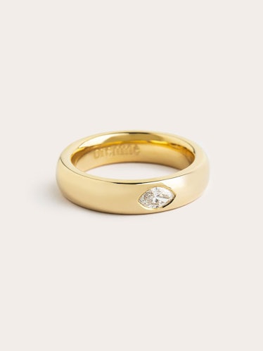 Oremme Thick Yellow Gold Band With a Marquis Cut Diamond 