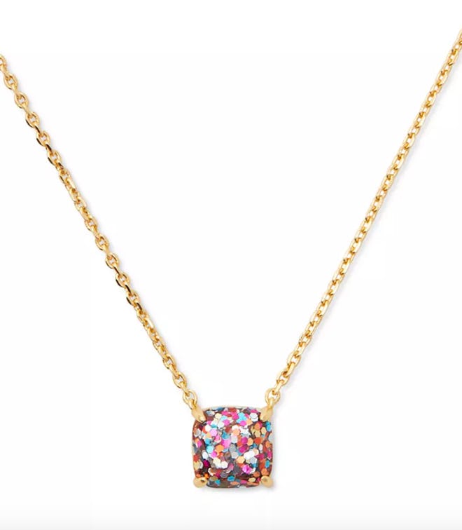 Gold-Tone Square Glitter Stone Mini Pendant Necklace, 17" + 3" extender