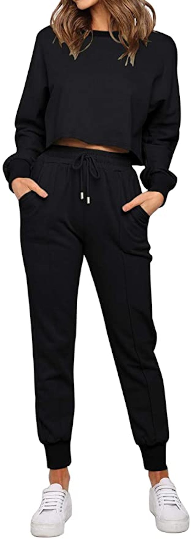 ZESICA Long-Sleeve Crop Top & Pants Set (2 Pieces)