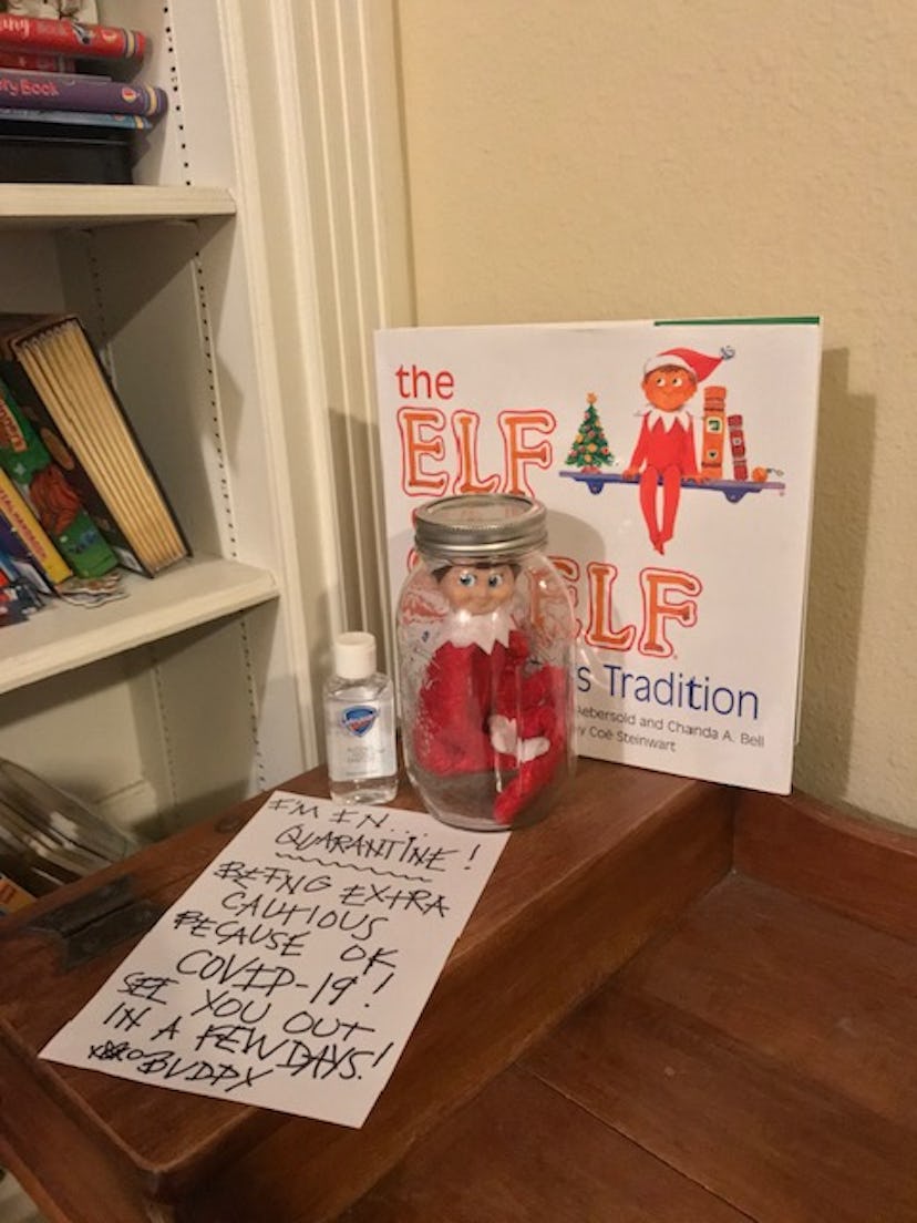 One easy Elf on the Shelf idea for toddlers is to put your elf in quarantine.