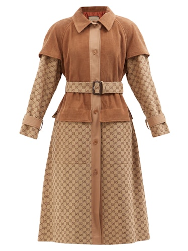 Belted corduroy and GG-jacquard canvas trench coat from Gucci, available to shop on MATCHESFASHION.