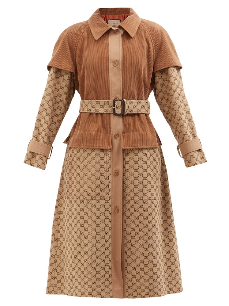 Belted corduroy and GG-jacquard canvas trench coat from Gucci, available to shop on MATCHESFASHION.