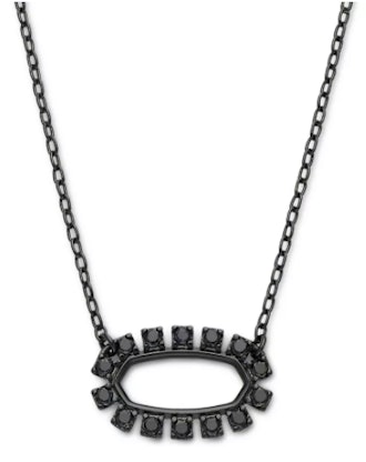 Gunmetal-Tone Gemstone Open Frame Pendant Necklace