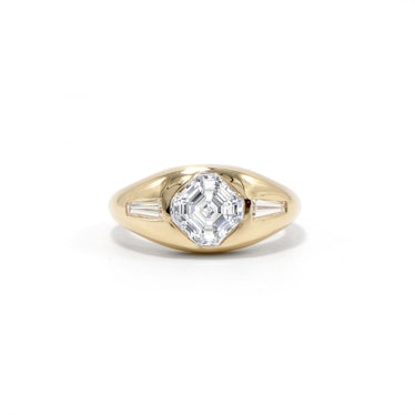 Ashley Zhang Asscher Cut Diamond and Yellow Gold Chunky Engagement Ring