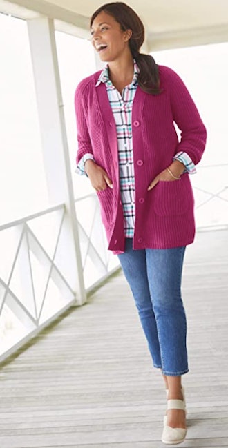 Woman Within Long-Sleeve Shaker Cardigan Sweater