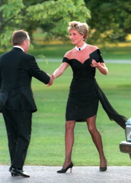  Diana, Princess of Wales, wearing a stunning black dress commissioned from Christina Stambolian