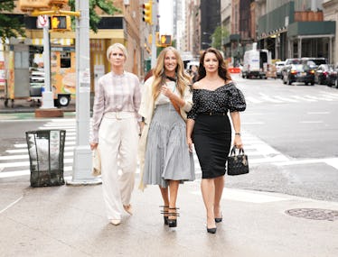 Cynthia Nixon as “Miranda Hobbes,” Sarah Jessica Parker as “Carrie Bradshaw,” Kristin Davis as “Char...