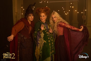 Kathy Najimy, Bette Midler, and Sarah Jessica Parker as the Sanderson Sisters in Hocus Pocus 2