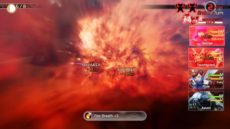 Fire breathe plus 3 being used in Shin Megami Tensei V against the hydra