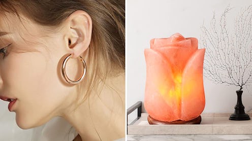 Yiba 18K Gold Plated Sterling Silver Hoop Earrings and an Authentic Natural Himalayan Salt Lamp