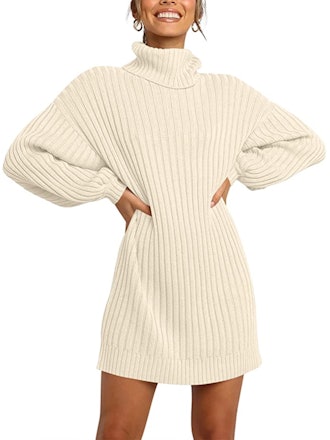 ANRABESS Turtleneck Lantern Sleeve Sweater Dress