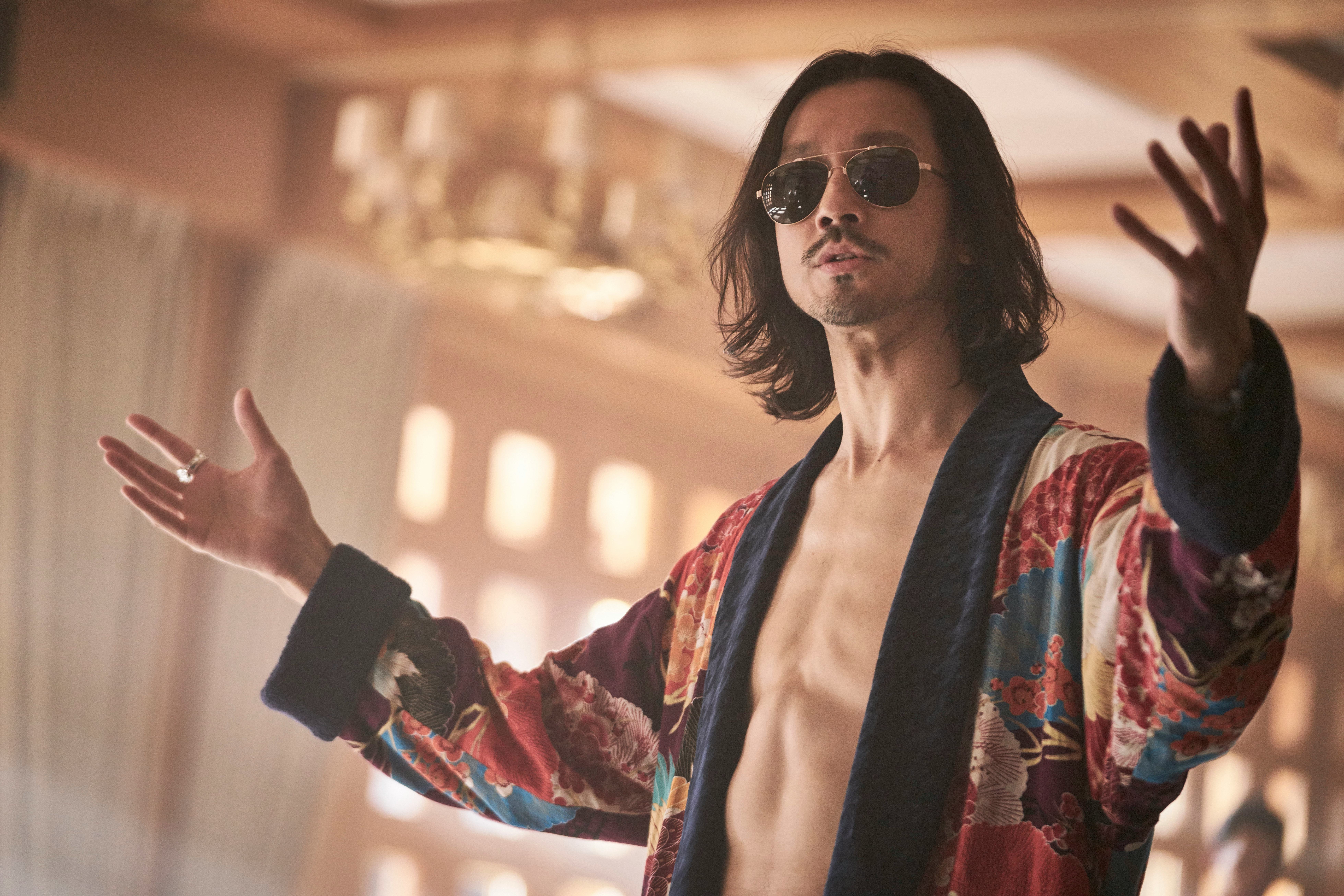 Rize drummer and actor Nobuaki Kaneko plays the kimono-wearing Hatter, the creator of &ldquo;The Beach,&rdquo; i&hellip;