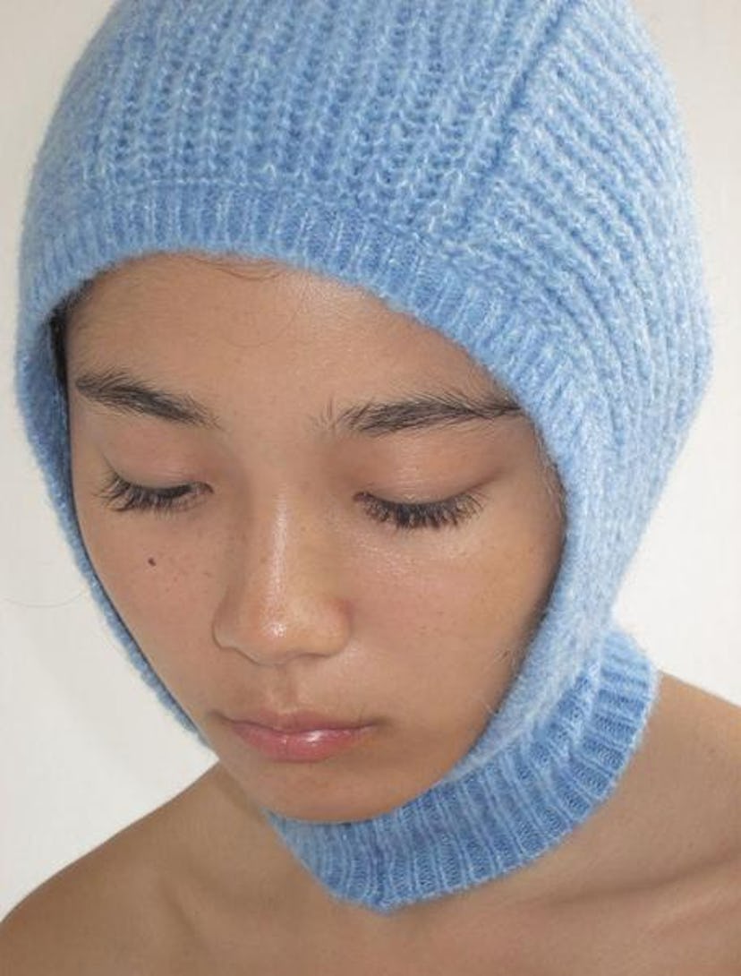 Knitted Balaclava in Soft Blue