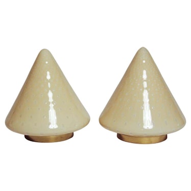 Pair of 1970's Vetri Murano Cone Shaped Table Lamps