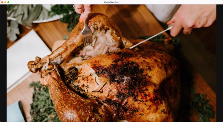 This Thanksgiving Zoom background puts the turkey front and center. 