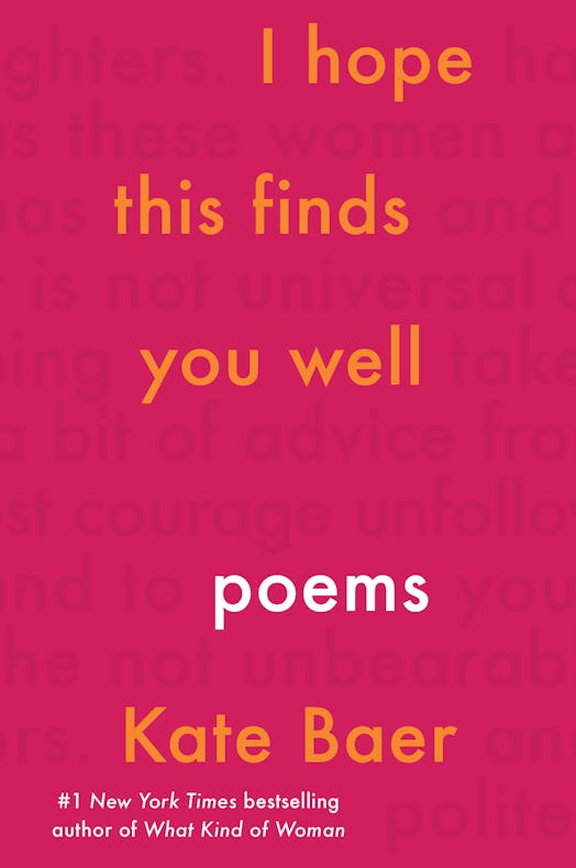 Cover of " I hope this finds you well" which features the title in orange font on a pink background....