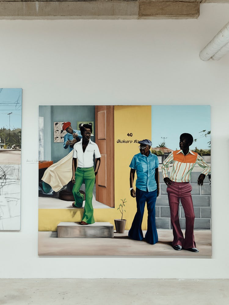 Peter Uka's painting of three men on a street