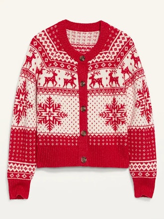 Fair Isle Button-Front Cardigan Sweater