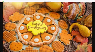 Get the message across with this Zoom background featuring 'Happy Thanksgiving' cookies.