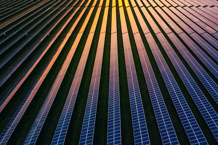 Solar panels at dusk