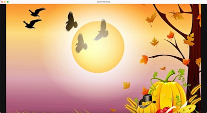 Use this illustrated Thanksgiving Zoom background to liven up your holiday calls. 