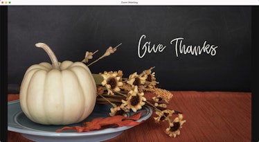 This Thanksgiving Zoom background says 'Give Thanks.'