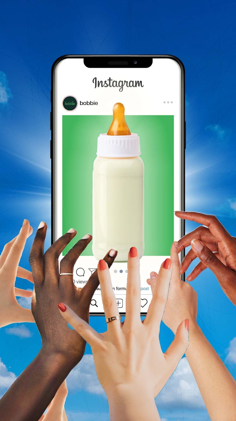Bobbie formula on Instagram, hands reach toward it