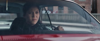 Alaqua Cox's Maya Lopez/Echo driving a car in Hawkeye
