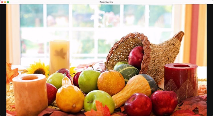 This Zoom background features a festive Thanksgiving cornucopia. 