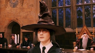 Harry Potter trying on the Sorting Hat 