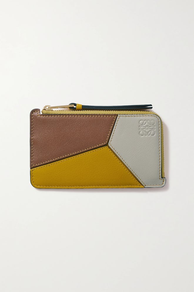 Puzzle color-block leather cardholder