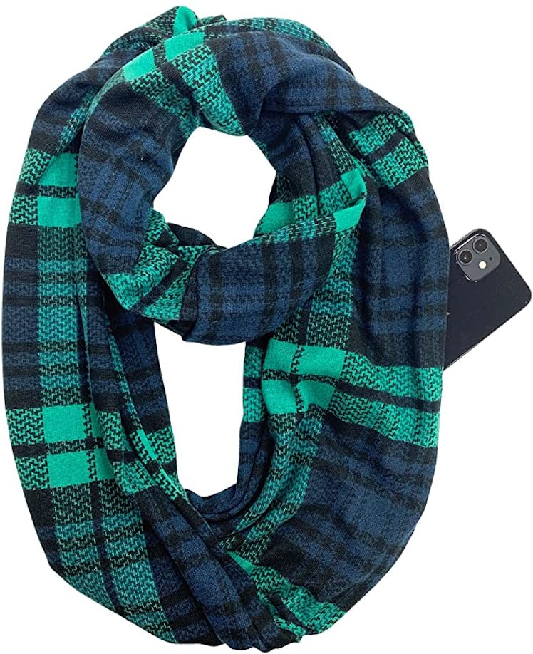 Elzama Plaid Checkered Infinity Winter Scarf with Hidden Zipper