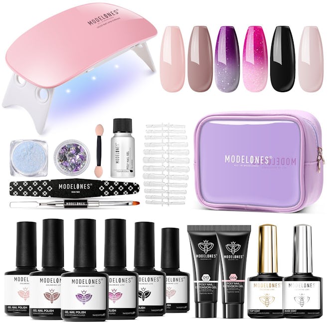 18 Pcs Nail Gel Polish & Poly Nail Gel Starter Kit (With UV Lamp)