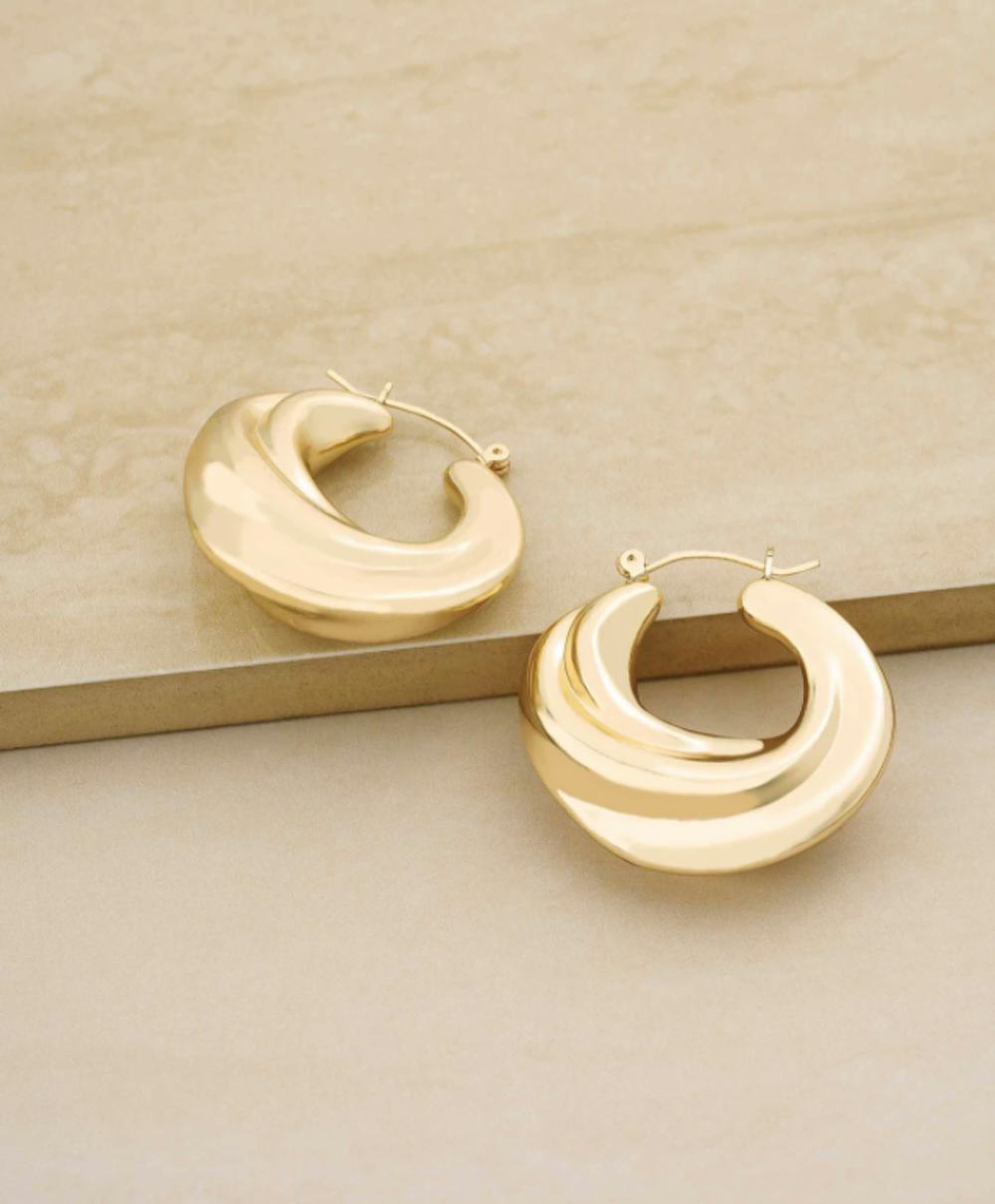 Crescent Swirl 18k Gold Plated Hoop Earrings
