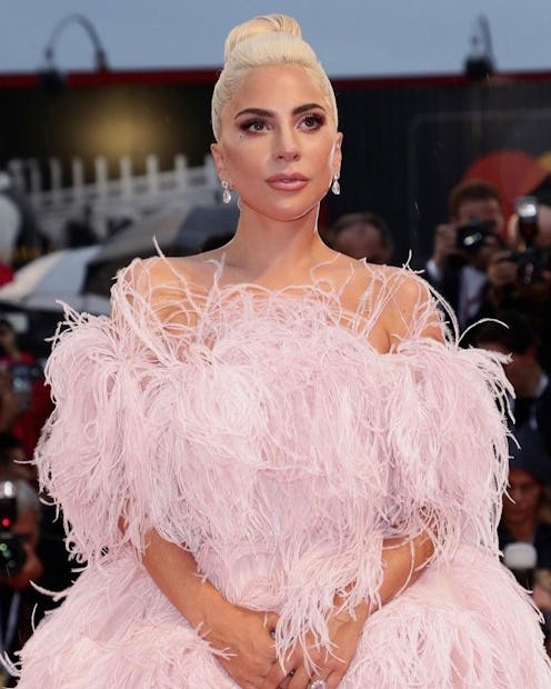 Lady Gaga at Venice Film Fest in pink feathered gown